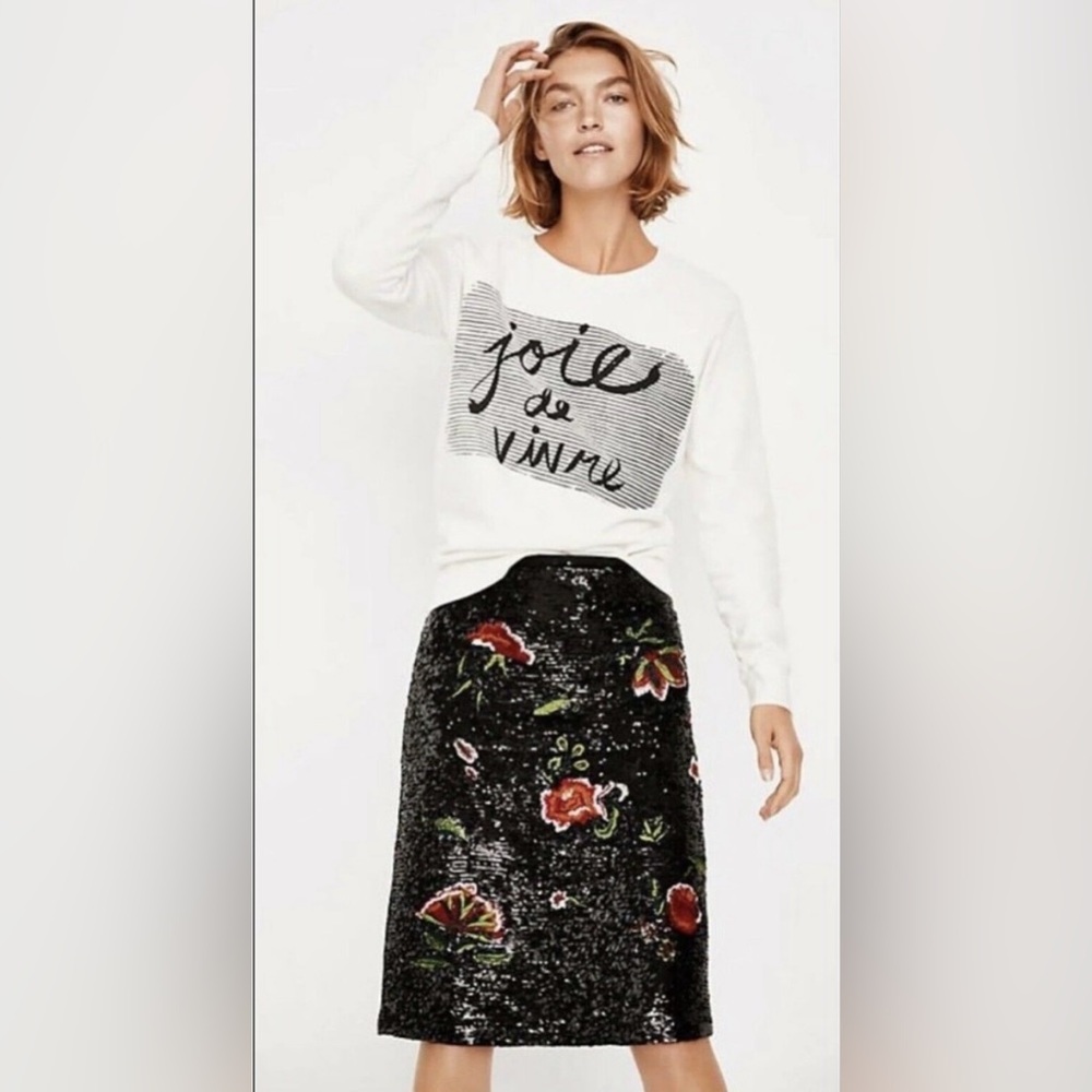NWT Anthropologie Maeve Garden Glitz Black Floral Sequin Skirt Size 2